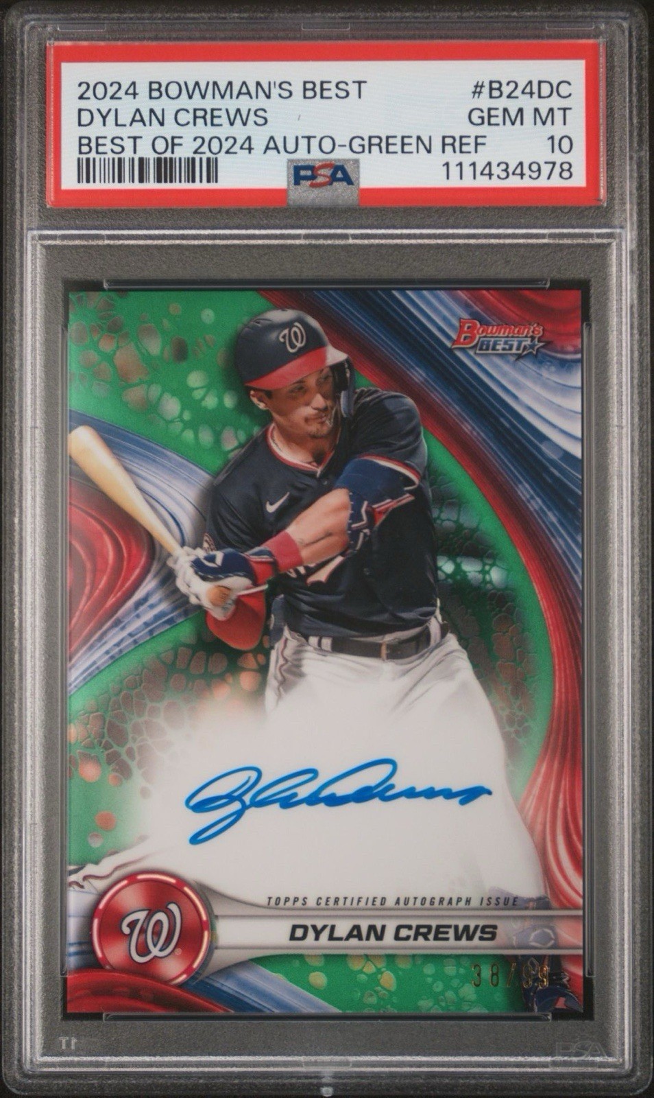 2024 Bowman's Best DYLAN CREWS Auto Green Refractor /99 #B24-DC PSA 10 RC