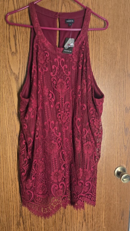 Torrid Blouse Tank Top 4X Womans Red Floral Lace Halter Sleeveless Stretch NWT
