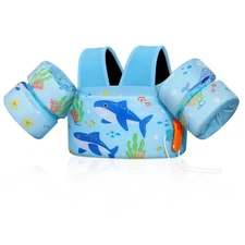 Sky Blue Shark Floaties for Kids 22-66 lbs Comfortable Swim Vest with Buckles