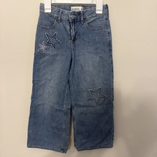 Abercrombie Kids Ultra Wide Leg Blue Jeans Embroidery High Rise Size 7-8