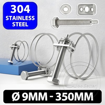 UNIVERSAL DOUBLE WIRE HOSE CLIP ADJUSTABLE CLAMP FOR PIPE A2 304 STAINLESS STEEL