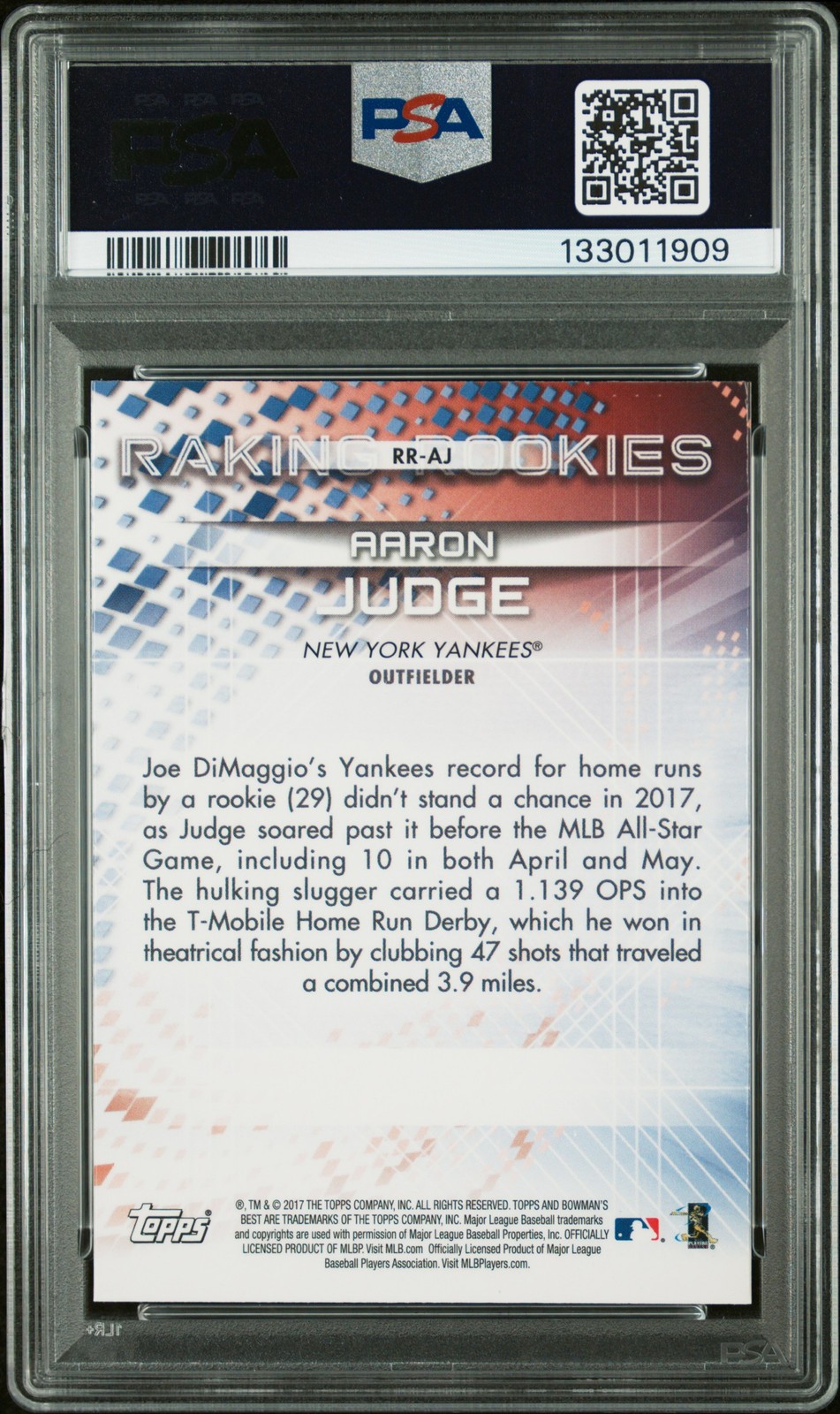 2017 BOWMAN'S BEST RAKING ROOKIES #RR-AJ AARON JUDGE PSA 10 view 2