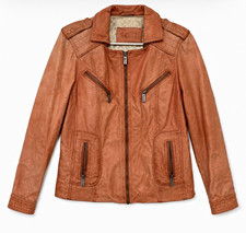 VTG Real Leather 40 Women's Brown Biker Jacket Zip Zipper Pockets Short Size