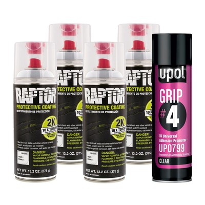 Raptor 4885 (4) + 799 2K White Spray-On Truck Bedliner Aerosol #4 Grip Kit
