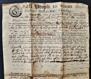 1756 antique COLONIAL DEED falmouth gorham york me JOSH BANGS SAM CROCKET draper