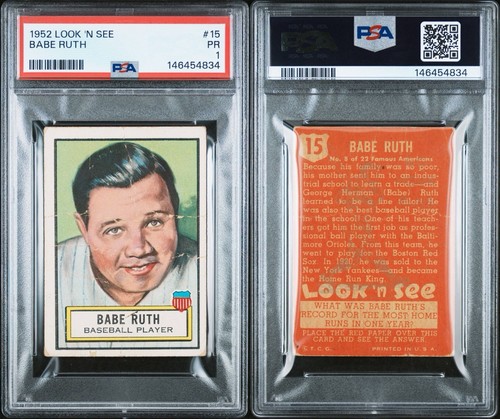 1952 Look N See #15 Babe Ruth PSA 1 Yankees HOF Vintage TCG