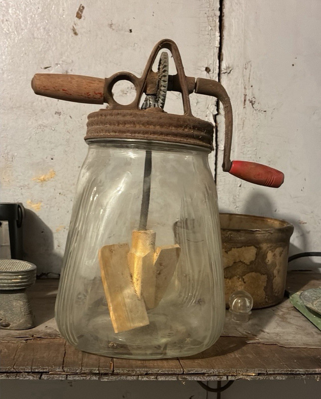 Vintage Original Churn No. 80 Glass Butter Churn 1 qt Manual Hand Crank Lid