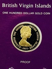 1977 FM GOLD BRITISH VIRGIN ISLANDS $100 QUEEN'S SILVER JUBILEE PROOF