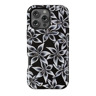 Black White Floral Tough Phone Case, Elegant Flower Pattern, iPhone 12-17