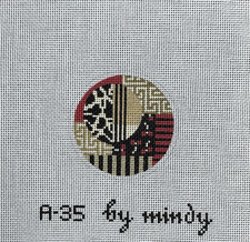 Asian Round Ornament 2.75" A-35 By Mindy 18ct Handpainted Needlepoint Canvas