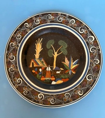 Mexican pottery Tonala plate w/night sky by ANGEL ORTIZ 11 1/2" diam. - Image 1 of 4