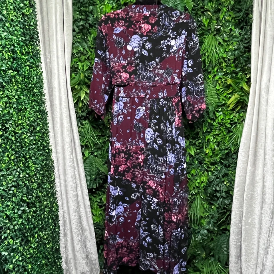 City Chic Dress Size 22W Floral Burgundy Maxi V Neck Bishop Sleeve Boho 3365 - Image 2 of 4