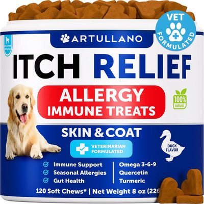 Dog Allergy Relief Chews - Itching Skin Relief for Dogs - Fish Oil - Omega 3 - S