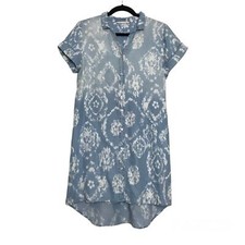 Soft Surroundings Western Chambray Button Up Shirt Dress Size XS Blue Floral