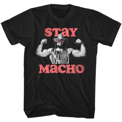Macho Man Randy Savage Wrestling T-Shirt Stay Macho 100% BLACK Sizes SM - 5XL