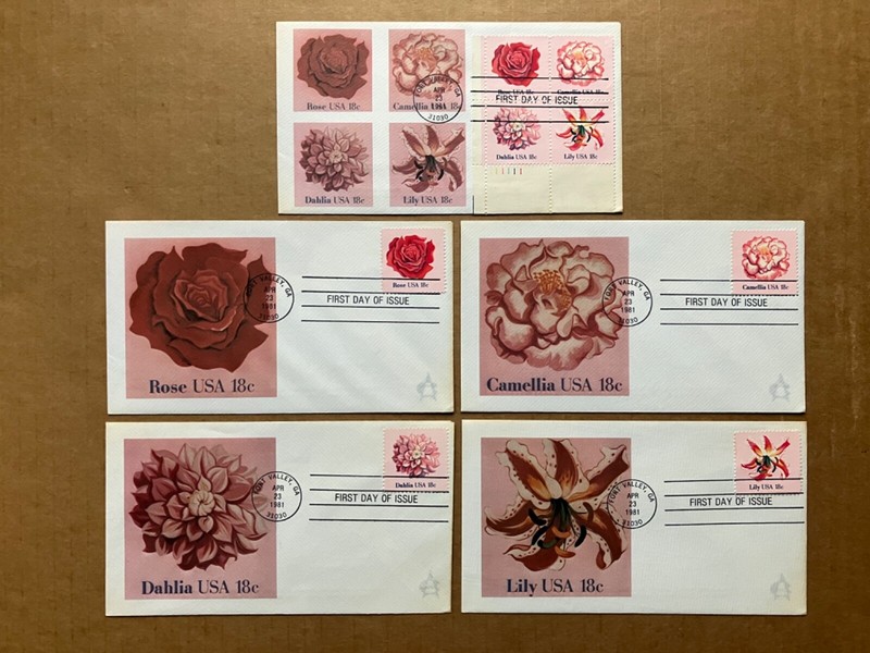 1981 18c Flowers 1876-79 Andrews Cachet FDC Master Set of (5) LE 121/2000, 2500