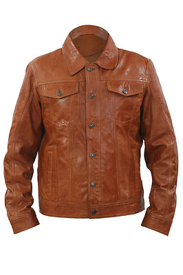 Veste En Jean Marron Cuir Infinity Homme - Slim Fit Rétro, Tailles XS à 5XL