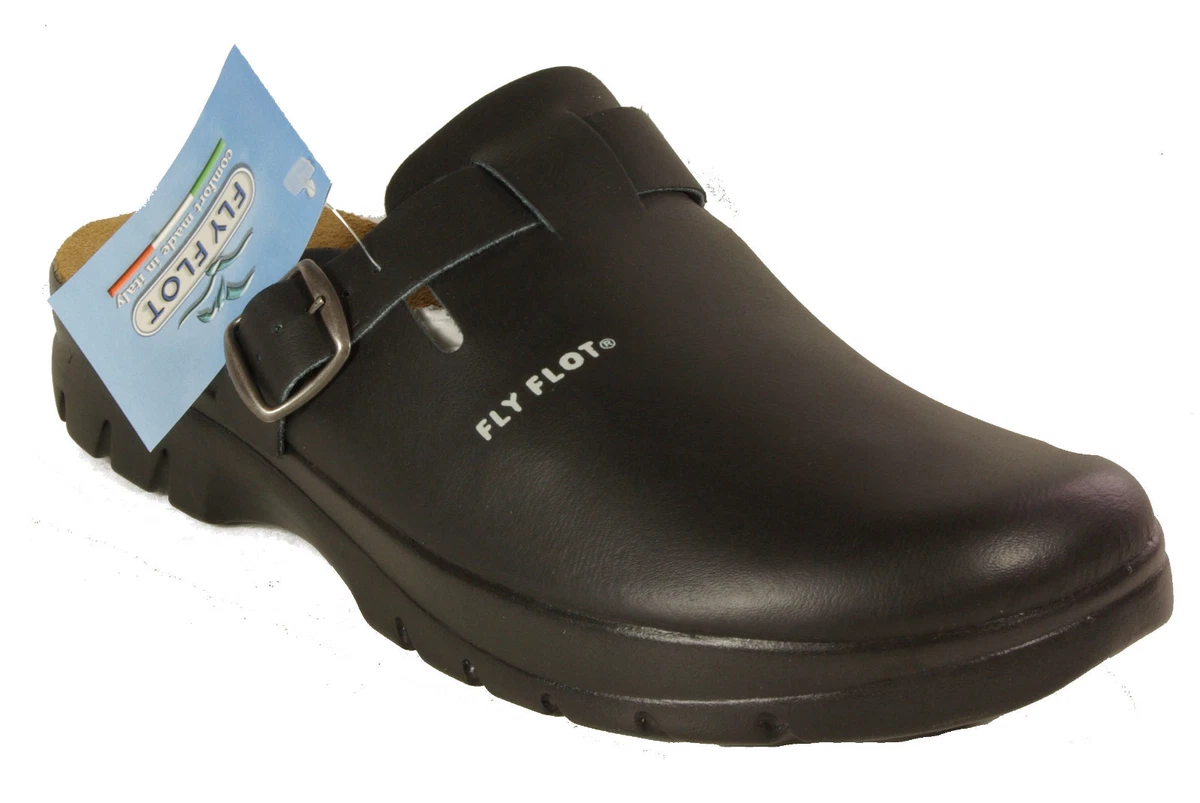 FLYFLOT Hausschuhe Clogs NEU echt Leder Latschen für drinnen + außen schwarz