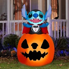 5' DISNEY ANIMATED STITCH RISING FROM PUMPKIN Halloween Airblown Inflatable
