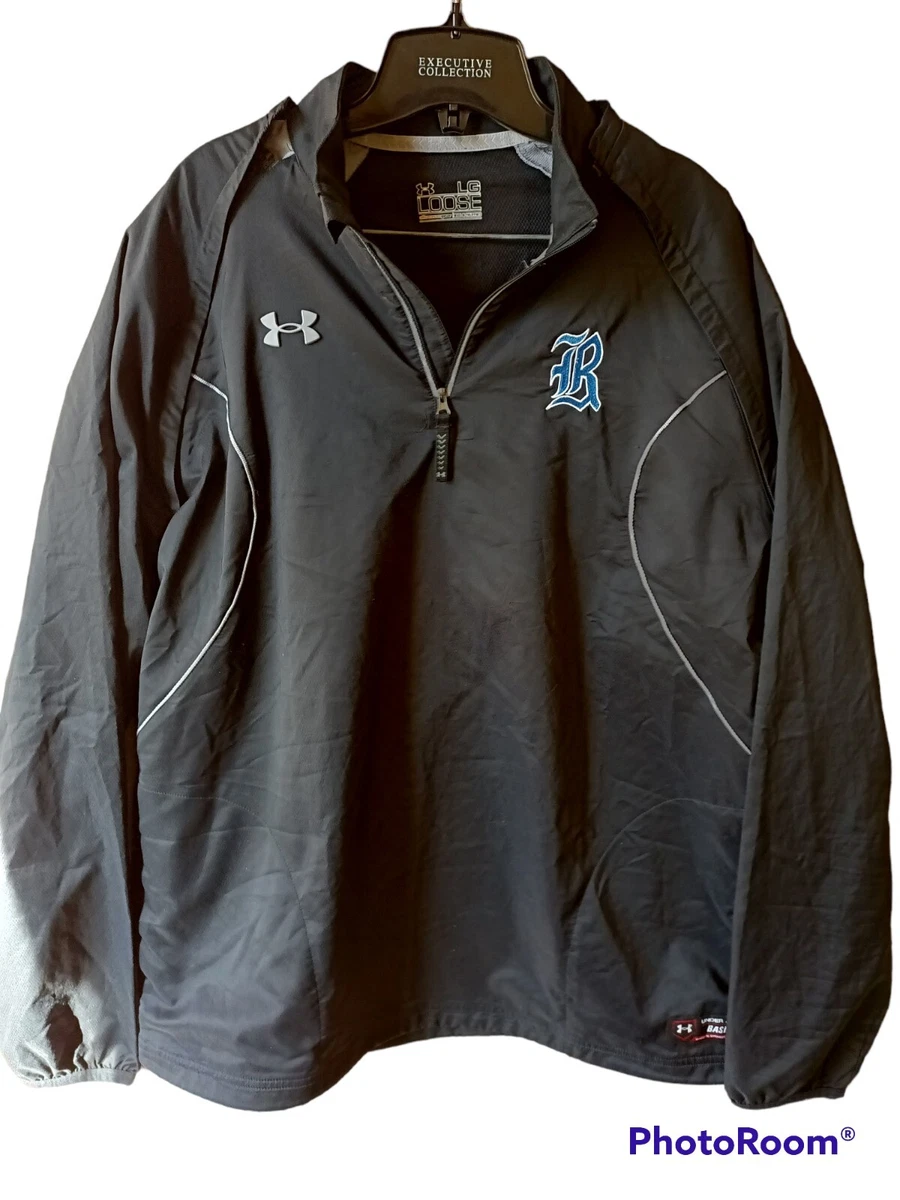 Under Armor Loose. Black Men Baseball Jacket Removable Zip Sleeves Large B Patch