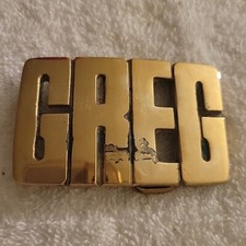 Name Retro Hippie Western Cowboy Brass 1970s NOS Vintage Belt Buckle BOLD GREG