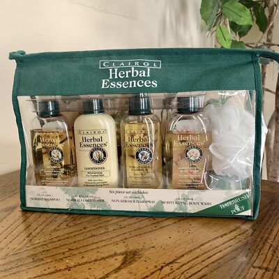 Clairol Herbal Essences 6 Pc Travel Set Shampoo Hairspray Hairbrush Bag NEW 1998