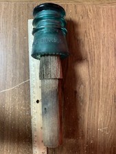 Vintage Hemingray-10 Blue Insulator Made In USA With Wooden Mounting Rod