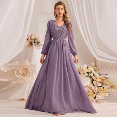 Women Evening Chiffon Long Dress Elegant Party Gown Cocktail