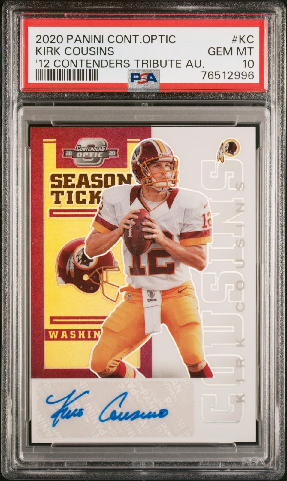 2020 Kirk Cousins Optic 2012 Contenders Ticket Auto PSA 10 Rookie Tribute /25