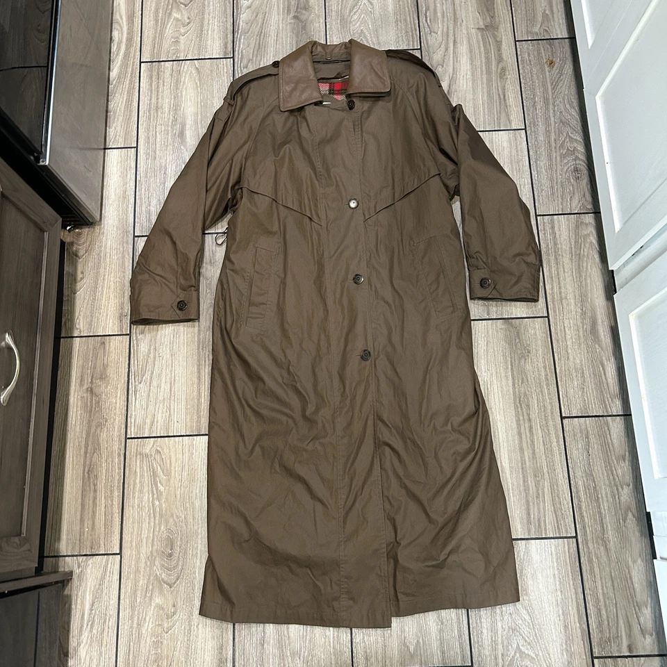 Gabardina para mujer J Gallery 9/10 marrón medio hasta el suelo cuero cuello corbata