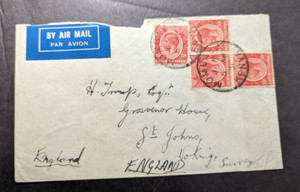1931 British KUT Airmail Cover Mombasa Kenya to St Johns Yorking Surrey England