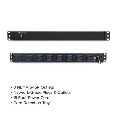 CyberPower PDU15B8R 8-Outlet Rackmount Basic Power Distribution Unit - 120V/15A