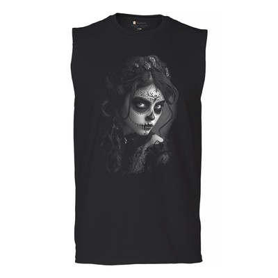 Sugar Skull Lace Muscle Shirt Black White Day of the Dead Gothic Beauty Men's