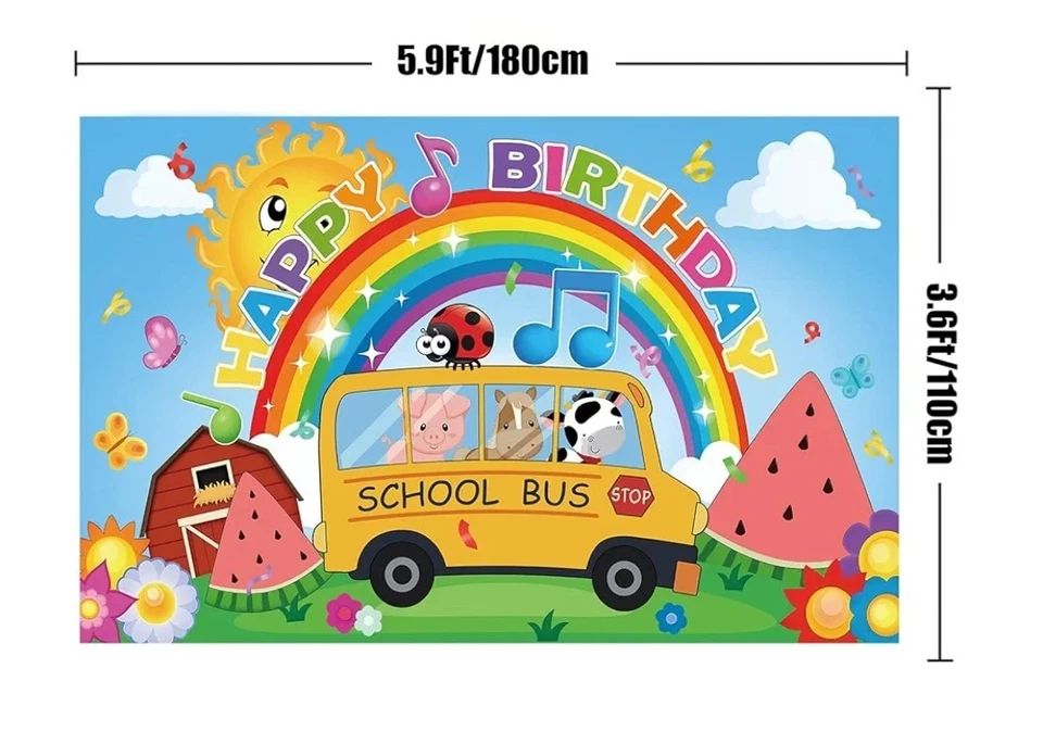 Banner con telón de fondo de feliz cumpleaños para autobús escolar de animales Foto 2 de 2