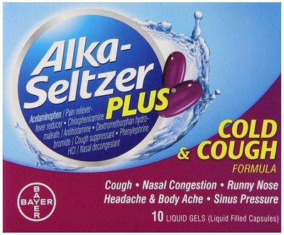 Alka-Seltzer Plus Cold & Cough Formula Pain Relief Liquid Filled Capsules 10 Ct
