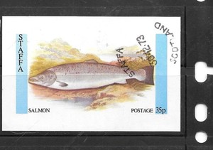 STAFFA SALMON FISH 1972 CTO IMPERF USED XF OLD MINI-SHEET PICTORIAL STAMP