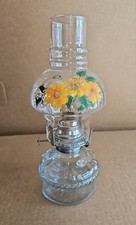 Vintage Eagle Glass Oil Lamp #33, Handpainted Flower Design, Made in USA 11.25"