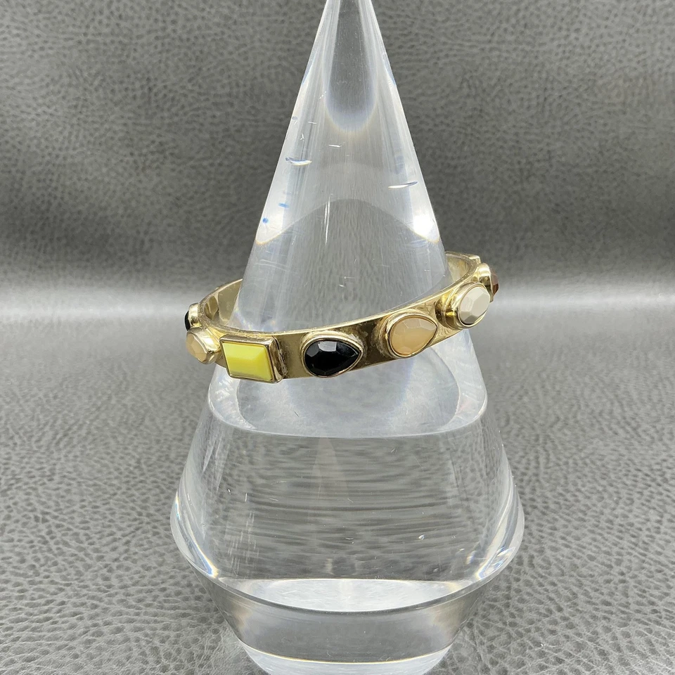 J. Bracelete Crew tom dourado cabochão de pedra multicolorido pulseira aberta moda - Imagem 2 de 4