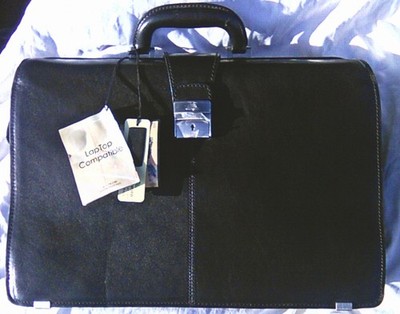 NWT TONY PEROTTI ITALIAN BLACK LEATHER EXPANDABLE LAWYER'S BRIEFCASE WITH KEYS