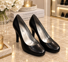 GUESS by Marciano Womens 7 Black Leather Platform Pumps Round Toe High Heels NEW