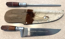 Vintage EBERLE Sport Brazil Gaucho Knife w/ Animal Hair Sheath & Sharpener