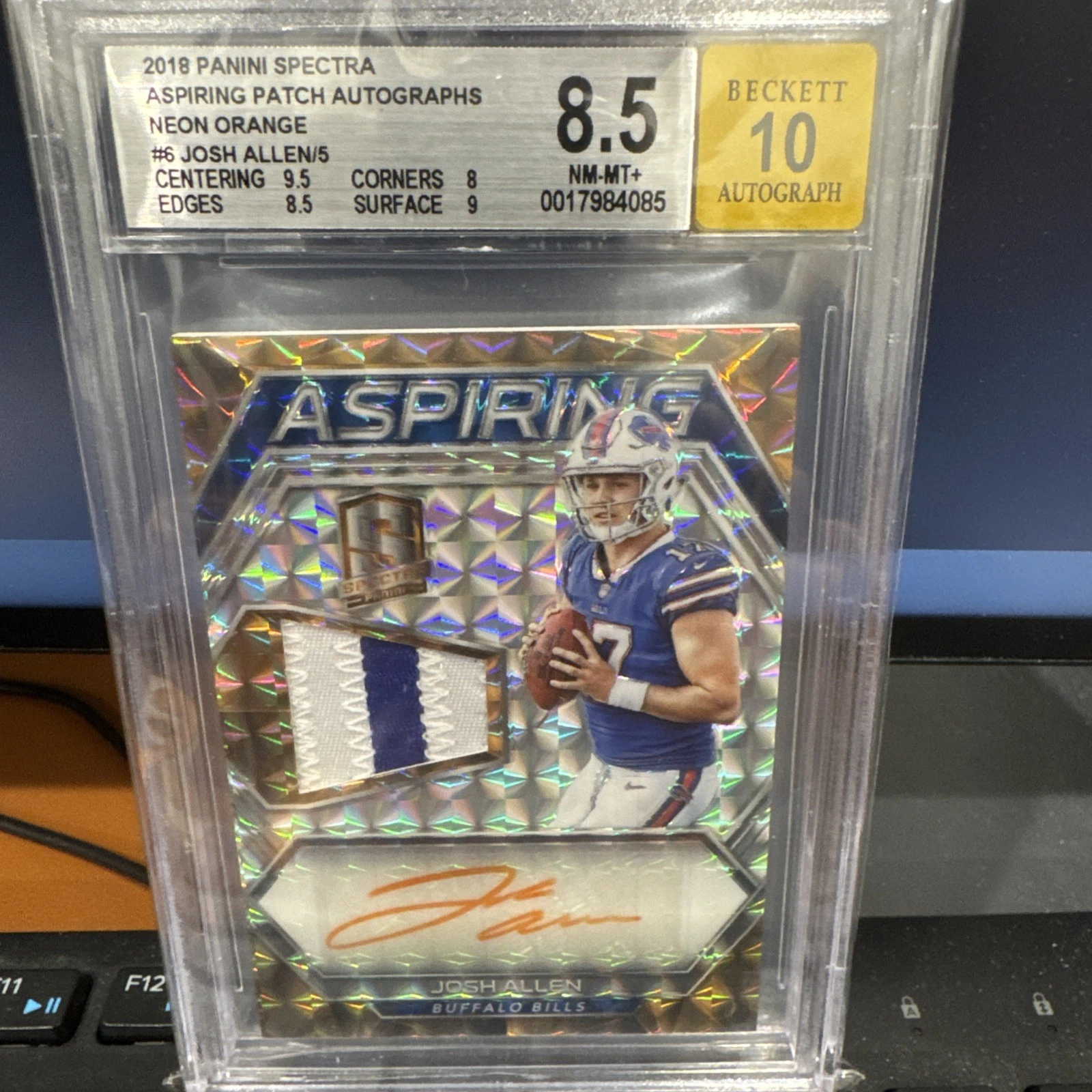 Josh Allen Panini Spectra Aspiring Patch Autograph #APAJA Neon Orange
