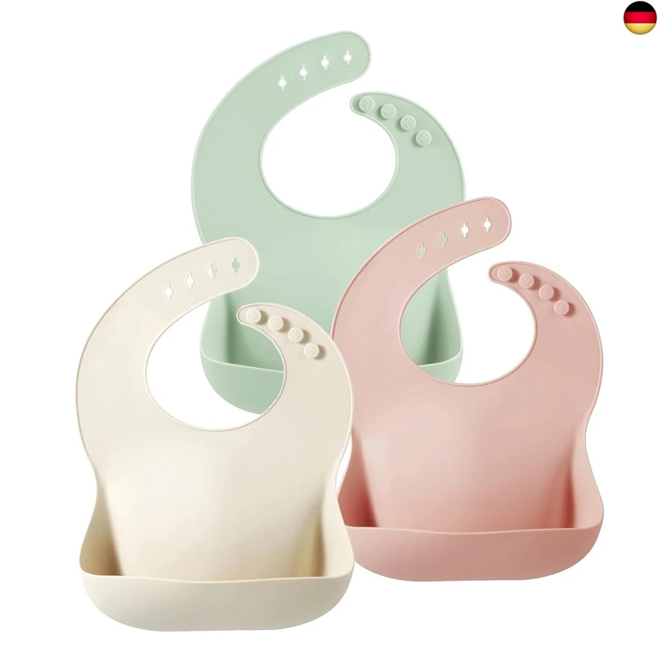 BESUCHE DEN PANDAEAR-STORE PandaEar 3er Silikon Lätzchen Baby | Wasserdichtes Lätzchen mit Auffangschale |