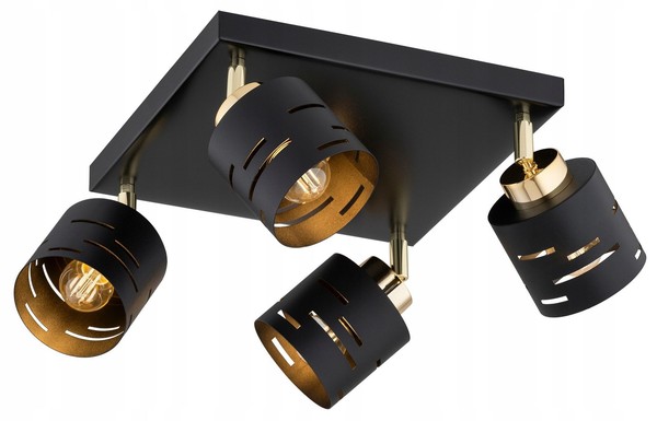 Deckenstrahler 4-Flammig Schwarz Gold E27 Flexibel L:30 Cm Deckenspot Wohnzimmer-image