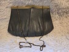 Ande, Vintage, Gray Leather Clutch/Shoulder, Gold Chain strap