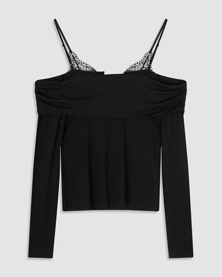 $275 Jonathan Simkhai Women's Black Mirra Lingerie Cold Shoulder Top Size S
