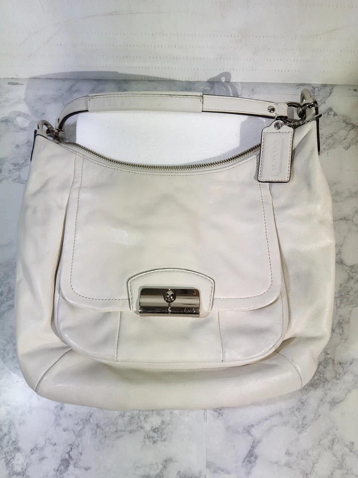 Bandolera Coach Kristin F22306 Cuero Blanco Marfil Hobo Bolso Elegante Cierre de Cartera Foto 2 de 4