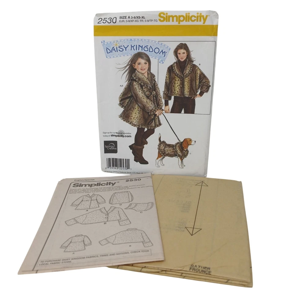 Simplicity 2530 Sewing Pattern Childs Coat Misses Jacket Dog Coat Sz A XS-XL D21 - Image 3 of 4