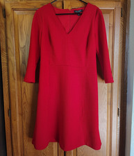 Lauren Ralph Lauren Red Waffle Textured VNeck 3/4 Sleeve Fit & Flare Dress Sz 10