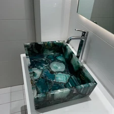 Luxurious Green Marble Agate Wash Basin : Premium Natural Stone Kitchen Vessel